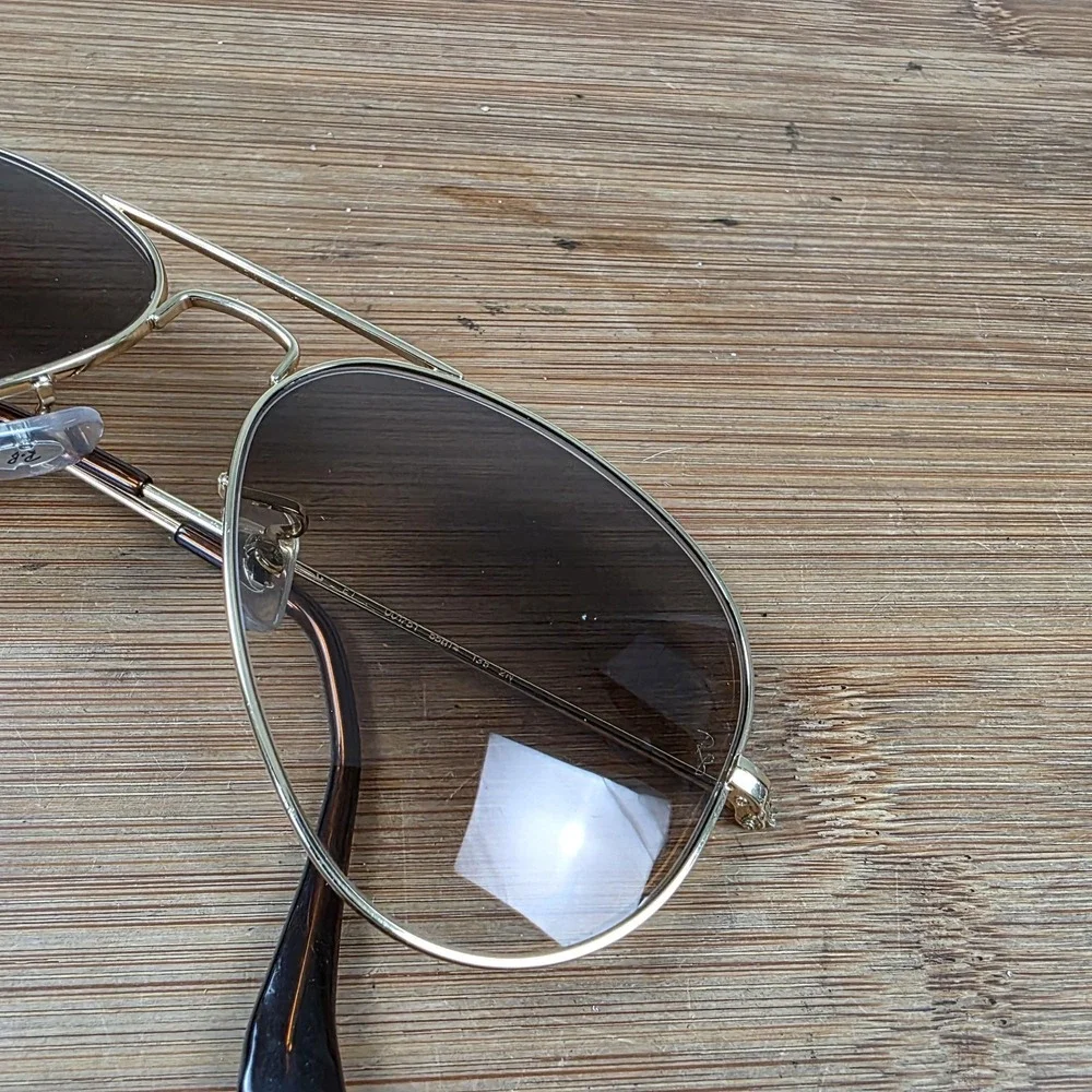Ray-Ban Aviator Sunglasses Mens 58-14 Gold Brown Gradient Metal Tinted Italy